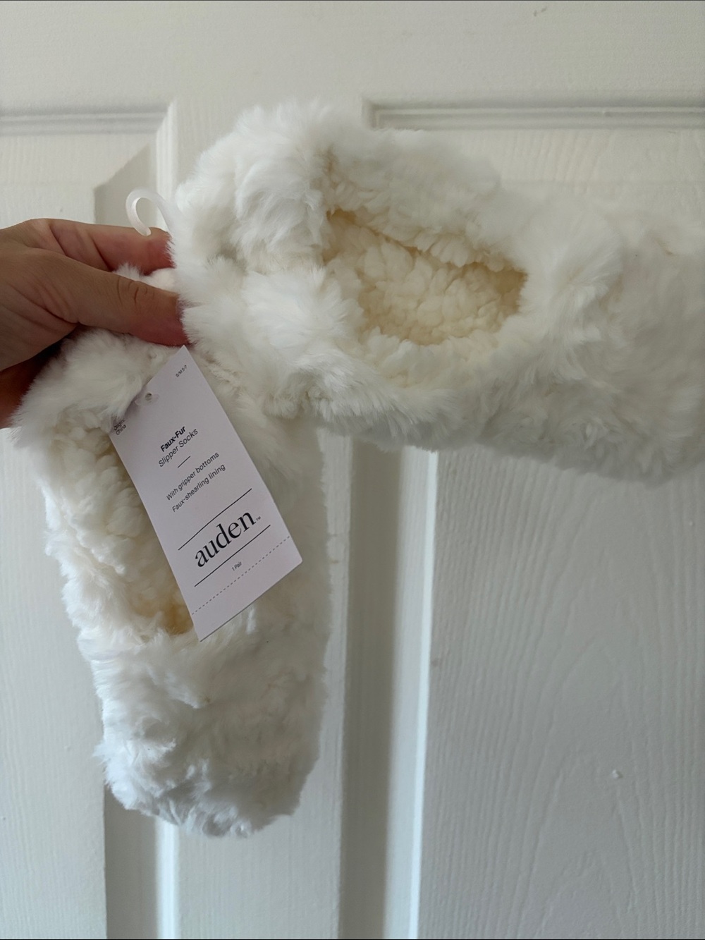 Auden Plush Faux-Fur Slipper Socks in white